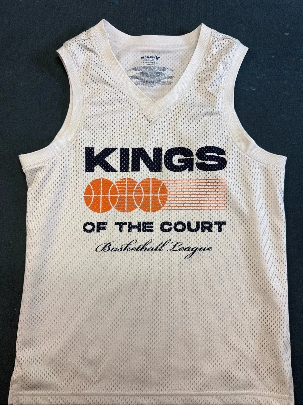 Old Navy White Mesh 'Kings of the Court' Basketball Tank